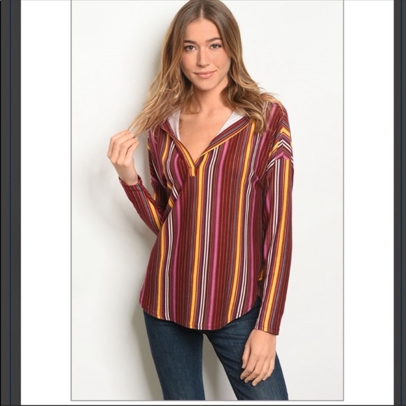 Wine Striped Multi Pullover Hoodie - Picture 2 of 4
